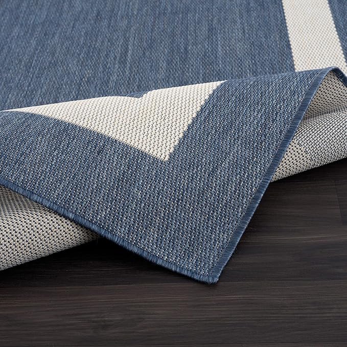 CAMILSON Outdoor Rug 8x10, Modern Outside Rugs for Patios Porches Waterproof Durable Washable Non-Shedding, Easy-to-Clean Indoor Outdoor Area Carpet (8 x 10, Bordered - Blue/White)