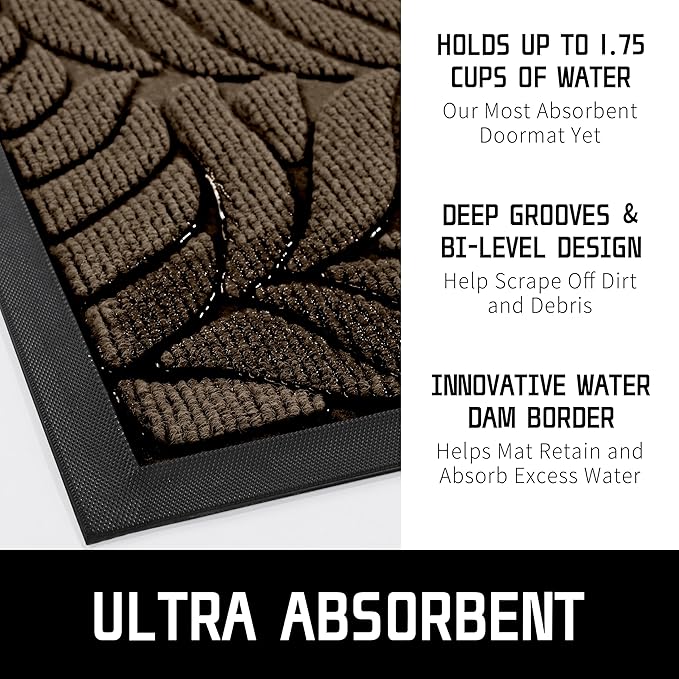 Yimobra Front Door Mat Outdoor Indoor, 60x36 All-Season Waterproof Welcome Mat, All-Weather Outside Entrance Mat, Non-Slip Patio Porch Doormat, Low Profile, Fade Resistant, Brown