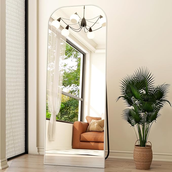 HARRITPURE 71"x26" Full Length Mirror Full Body Mirror Top Rounded Corner Aluminum Frame Hanging or Leaning Wall Floor Mirror with Stand for Living Room Bedroom Cloakroom,Silver