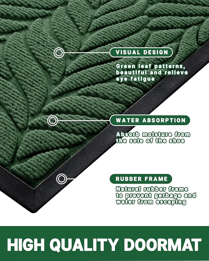 Yimobra Front Door Mat Outdoor Indoor, 47x32 All-Season Waterproof Welcome Mat, All-Weather Outside Entrance Mat, Non-Slip Patio Porch Doormat, Low Profile, Fade Resistant, Green