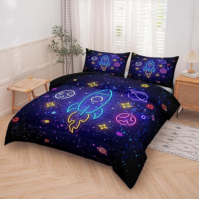Tailor Shop Space Bedding Boys Comforter Sets Twin Comforter Set for Boys Kids Girls Galaxy Bedding with 1 Pillowcase……