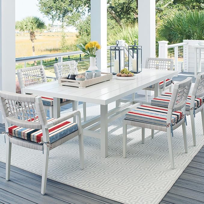 Set of 4 Outdoor Square Chair Cushions 18.5"x16"x2" for Patio, Water Resistant Patio Dining Seat Pads Replacement for Kitchen Garden and Outdoor Furniture Decoration - Stripe Red Blue