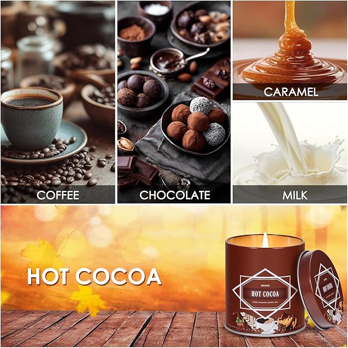 Fall Scented Candle – Hot Cocoa Soy Candle 9oz, 50 Hour Burn, Non-Toxic Autumn Decor, Holiday Gift for Women & Men