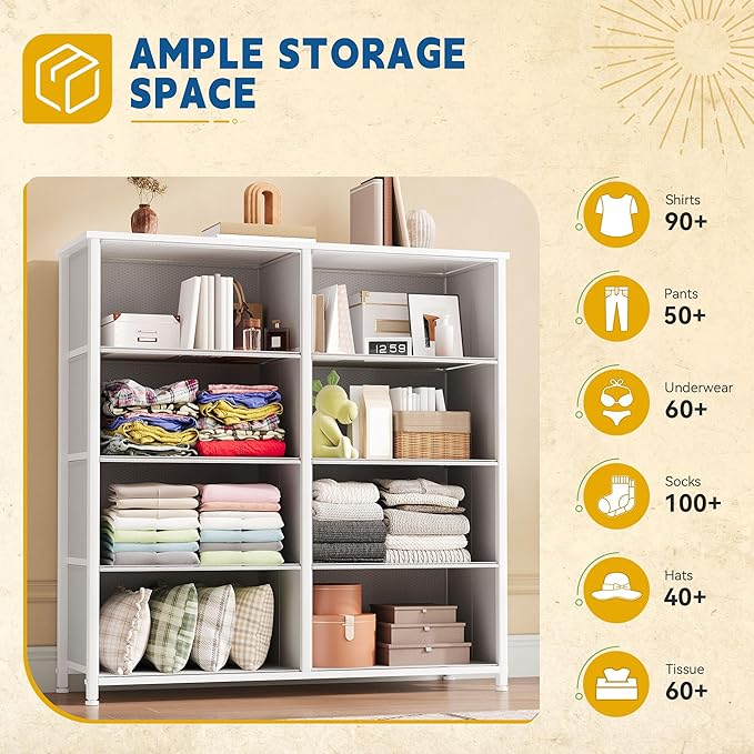 DWVO Fabric Dresser for Room, Tall Storage 8 Drawers, Black Dresser & Chest of Drawers, Storage Drawer Organizer for Closet, Living Room