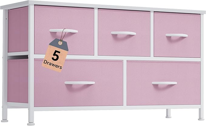 DWVO Dresser for Bedroom with 5 Drawers - Fabric Storage Tower, Long Fabric Dresser, Organizer Unit for Bedroom, Closet, Hallway
