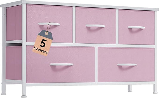 DWVO Dresser for Bedroom with 5 Drawers - Fabric Storage Tower, Long Fabric Dresser, Organizer Unit for Bedroom, Closet, Hallway
