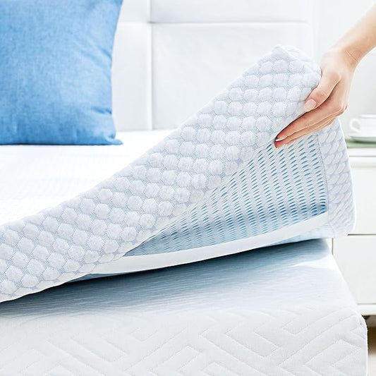 SINWEEK 1.5 Inch Queen Cooling Memory Foam Mattress Topper for Pressure Relief, Thick Bed Mattress Pad with Cooling Soft Cover and Adjustable Straps, CertiPUR-US Certified