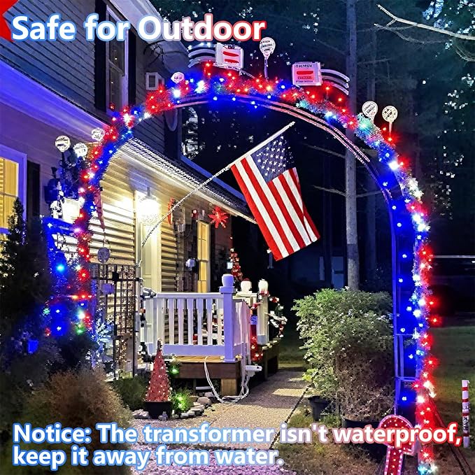 QITONG 500 LED Red White and Blue String Lights,165ft 4th of July Lights Plug in Outdoor Indoor, 8 Modes Clear Wire Patriotic Light for Independence Day Memorial Day Celebration Party Decor