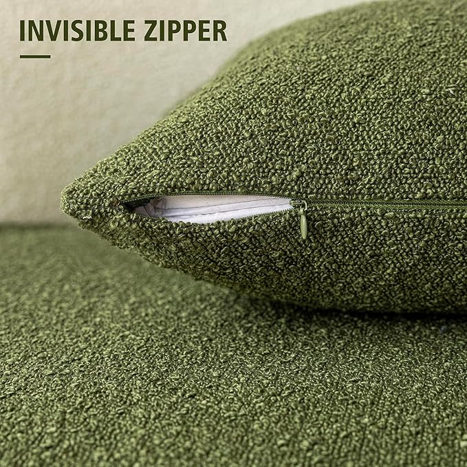Foindtower Pack of 2, Decorative Textured Boucle Throw Pillow Covers Accent Solid Pillow Cases Cozy Soft Couch Cushion Case for Chair Sofa Bedroom Living Room Home Decor 22 x 22 Inch Green