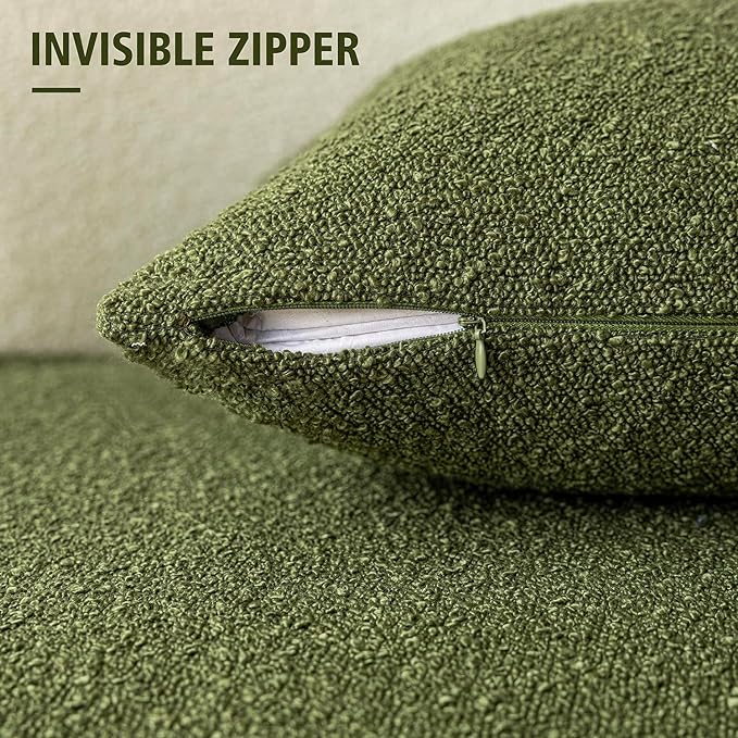 Foindtower Pack of 2 Modern Textured Boucle Throw Pillow Covers Accent Solid Decorative Pillow Cases Cozy Woven Couch Cushion Case for Chair Sofa Bedroom Living Room Home Decor, 20 x 20 Inch,Green