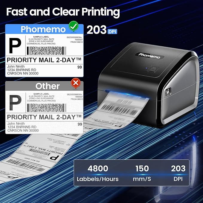 Phomemo Bluetooth Thermal Label Printer, D550BT 4x6 Shipping Label Printer for Small Business, Wireless Barcodes Printer for Shipping Packages, Compatible with iPhone, Android, Mac, Shopify, USPS