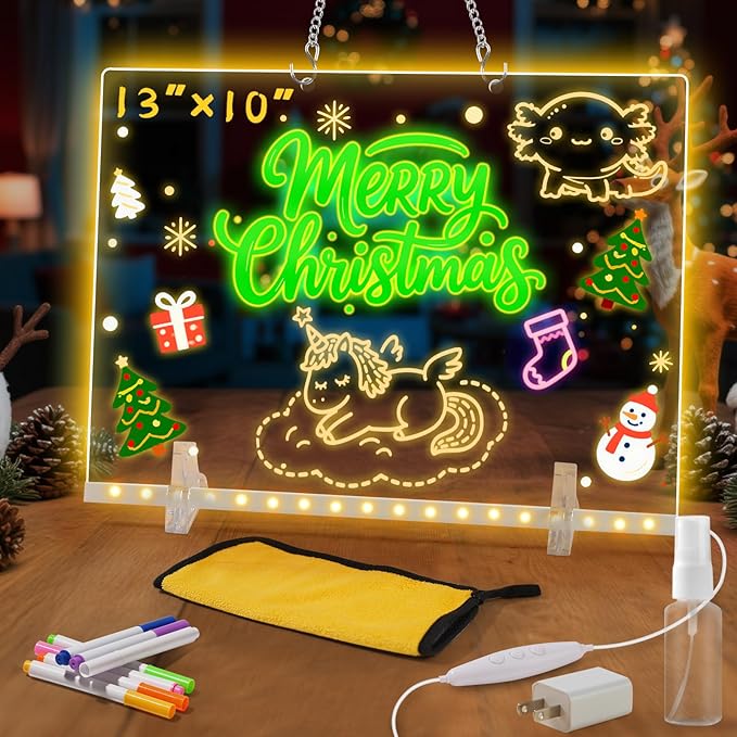 Lumiboard LED Drawing Board, LED Note Board, Acrylic Dry Erase Glowboard with 4 Modes & 7 Colors Light Include Adapter, Led Doodle Board for Kids, Halloween or Christmas Decorations (Large)