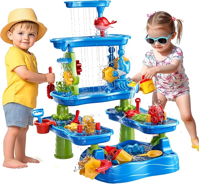 Five-Tiered Outdoor Water Table for Kids 3 4 5 6 7 8 Year Old - Sensory Activity Water Table Playset, Summer Sand Beach Toys, Outside Toys for Toddlers 3-5, Birthday Gifts for Boys & Girls 3+