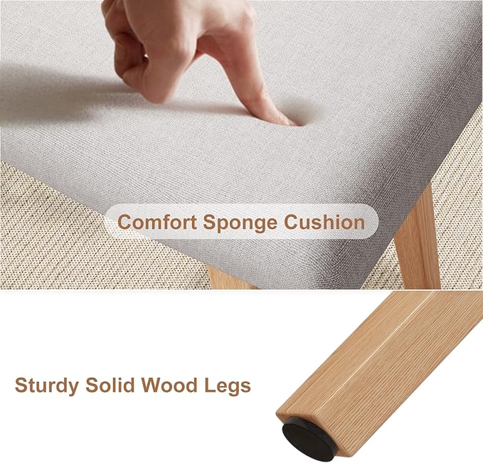 Solid Wood Small Vanity Stool, Compact Makeup Chair with Saddle Cushion, Linen-Covered High Rebound Sponge Seat, Easy Assembly Footstool, Modern Ottoman for Bedroom, Entryway, Home, Natural