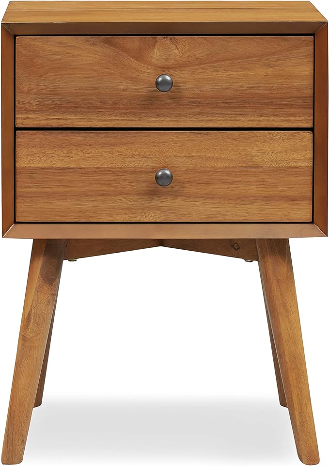 Edgemod Mid-Century Modern Nightstand – Solid Wood Bedside Table with 2 Drawers, Acorn Walnut Finish, 23.5" Tall