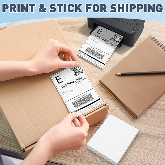 JTIEO 4" x 6" Thermal Labels, 5000 Fanfold Direct Thermal Shipping Labels, Perforated White, Commercial Grade with Permanent Adhesive,Compatible with Most Thermal Printers.