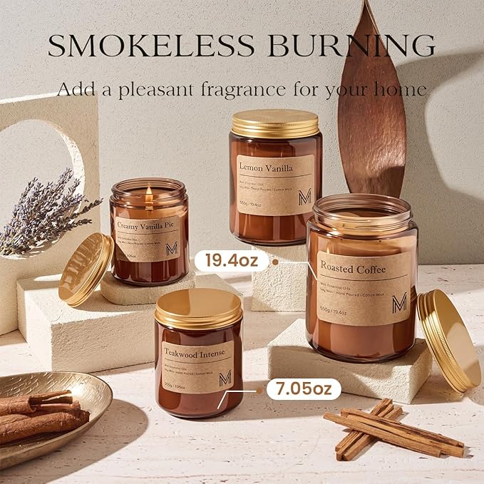 M&SENSE Santal Home Scented Candle | 19.4oz, 115-Hour Burn | Natural Organic Soy Wax | Long-Lasting for Stress Relief and Gifting | for Bedroom，Relaxing SPA，Office