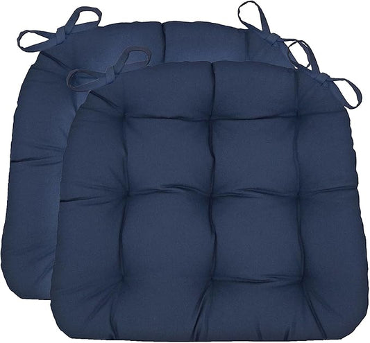 Barnett Home Decor Dining Chair Cushions with Ties – Size Small 15 x 17 - Latex Foam Fill, 100% Cotton, Machine Washable Chair Pads for Kitchen Chairs, Made in USA (Cotton Duck Navy Blue/Pack of 2)
