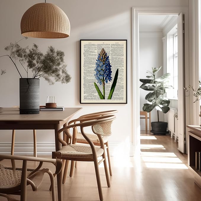 Poster Master Dictionary Art Poster - Blue Hyacinth Print - Flower Art - Floral Art - Gift for Men, Women & Florist - Minimal Decor for Bedroom, Office, Dorm or Flower Shop, 18x24 Unframed Wall Art
