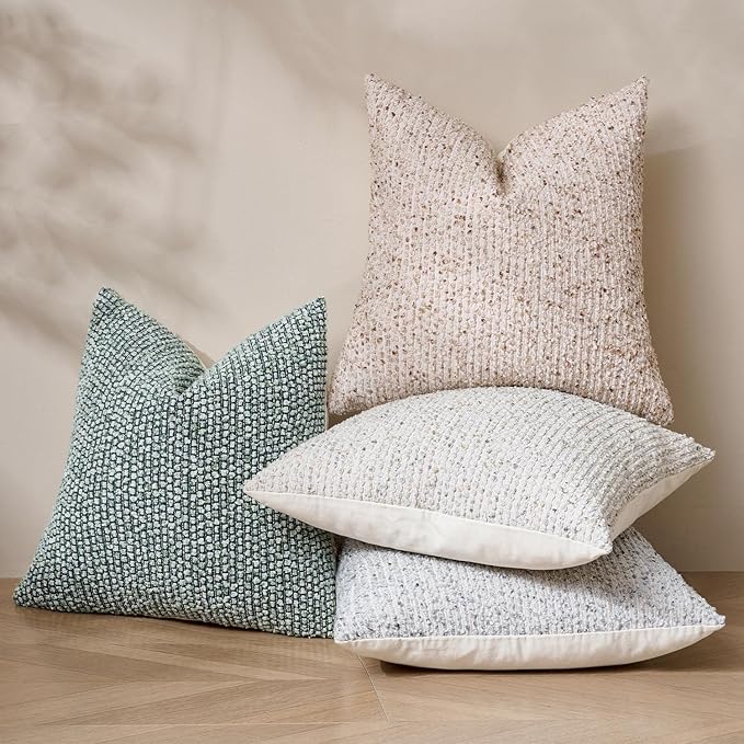 Striped Euro Sham Pillow Covers 26x26 Set of 2 Blue Textured Boucle Chic Morden Boho Accent Farmhouse Square Decorative Couch Throw Pillow Covers for Home Decor Bed Sofa Living Room