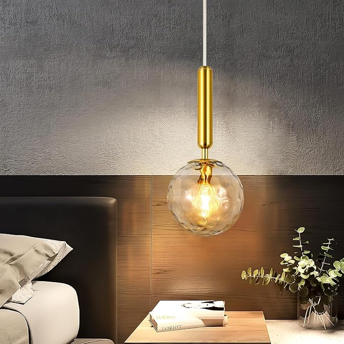 Modern Gold Pendant Light Hanging Fixture Light for Kitchen Island Mid Century with Globe Pendant Light Clear Glass Pendant Lighting for Living Room Bedroom Entryway (1 Pack)