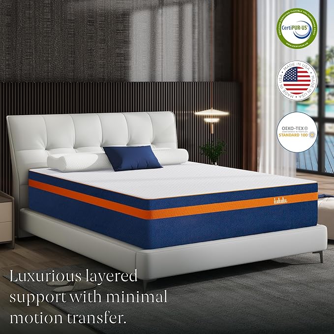 14" Cal King Mattress - Luxury 6 Premium Pressure Relieving Layers for Back Pain, Bamboo Charcoal Foam, 365 Night Trial, Made in USA CertiPUR-US Certified