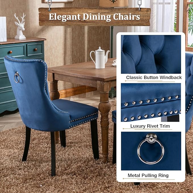 Goujxcy 7-Piece Extendable Dining Table Set for 6, 63-78 Inch Faux Travetine Kitchen Table Set with 6 Blue Upholstered Chairs Modern Wood Expandable Dining Room Table Set for Kitchen Apartment