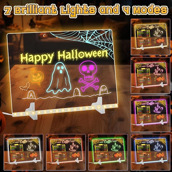 Lumiboard Led Drawing Board with 7 Colors,14"X10" Acrylic Dry Erase Board with Light, Include Adapter, Hanging Chain, Led Drawing Board for Kids with Stand,Birthday and Halloween Gifts for Kids
