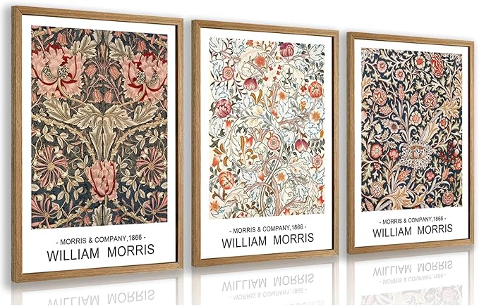 Cyebmo Wood Framed William Morris Wall Art Set of 3, Rustic Farmhouse Floral Wall Decor, Retro Flower Plants Aesthetic Picture, Vintage Botanical Art Prints for Living Room Bedroom Bathroom 12"x16"x3