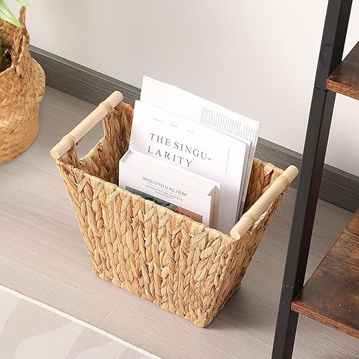 Wicker Trash Can Waste Basket for Bathroom, Bedroom, Water Hyacinth Woven Trash Can Rattan Boho Decorative Farmhouse Bathroom Home Office Powder Room Living Room Wicker Trash Basket(5 Gallons)