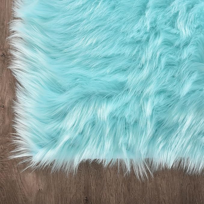 Latepis Light Blue Washable Runner 2x8 Teal Rug for Bedroom Girls Faux Fur Rug for Living Room for Soft Cushion Hallway Home Decor Rectangle