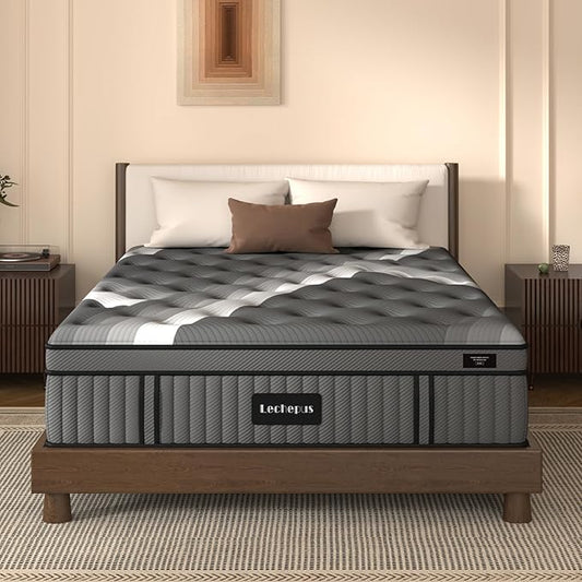 King Mattress,Lechepus 14Inch Soft Memory Foam Hybrid Mattress in Box,Plush Feel King Size with Supportive Pocket Coil for Back Pain Relief,Motion Isolation, None of Fiberglass