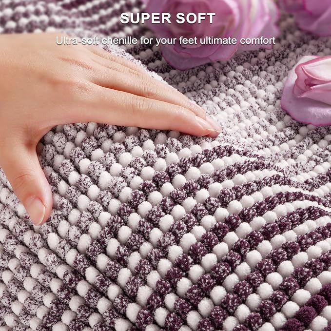BSICPRO Bathroom Rugs and Mats Sets, 2 Piece Thick Absorbent Chenille Bath Mat Rug Set Non Slip, Soft Shaggy Bath Room Floor Mats for Bathroom, Machine Washable (Mauve Wine, 20" x 47" Plus 16" x 24")