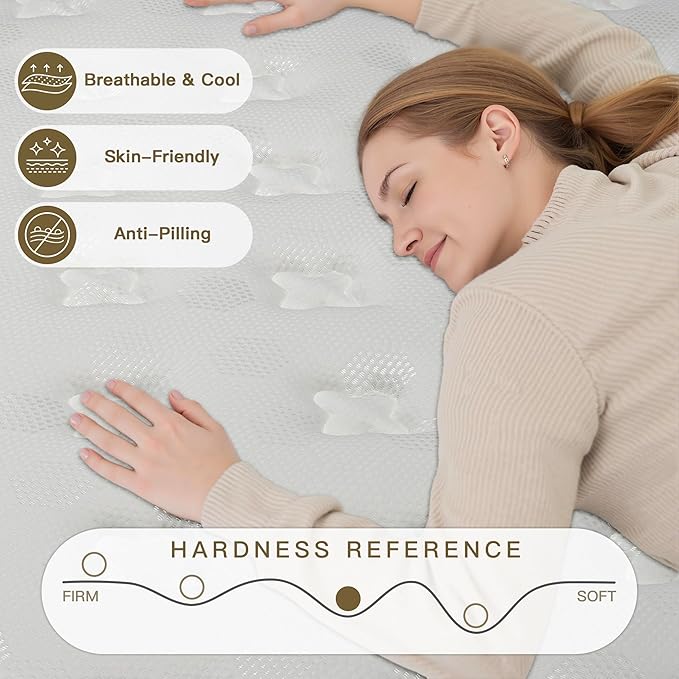 Twin Mattress, 10 Inch Twin Size Mattress in a Box, Hybrid Gel Memory Foam Individual Pocket Springs Matress, Breathable and Fiberglass, Medium Firm Feel, Strong Edge Support, Compact Box Delivery