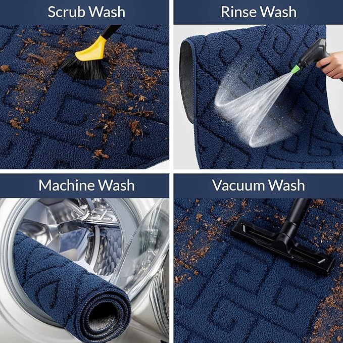 Walensee Indoor Doormat, Front Door Mat for Entrance (36"x59"Navy Blue) Machine Washable Entryway Rug, Non Slip Trapper Door Rugs Absorbent Dirt Low Profile Shoes Scraper Inside Floor Mats