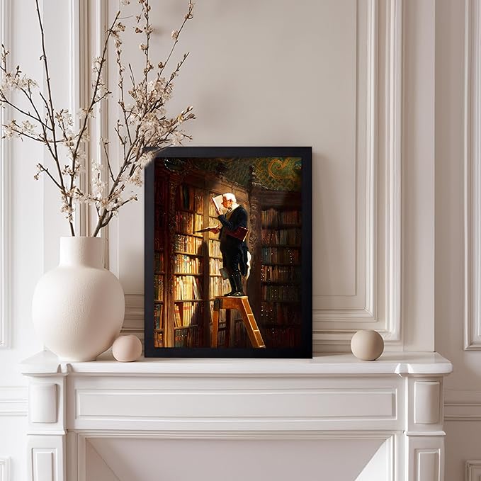 Poster Master Vintage The Bookworm Painting Poster - Retro Reading Book Print - Library Art - Book Lover Art - Book Art - Librarian Art - Great Living Room or Office Decor, 11x14 Black Framed