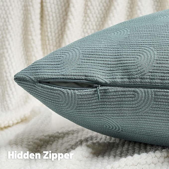 FUTEI Grey Blue Chenille Decorative Throw Pillow Covers 24x24 Inch Set of 2,Soft Cozy Striped Geometric Patterns European Cushion Case,Modern Home Decor for Couch Bed Living Room