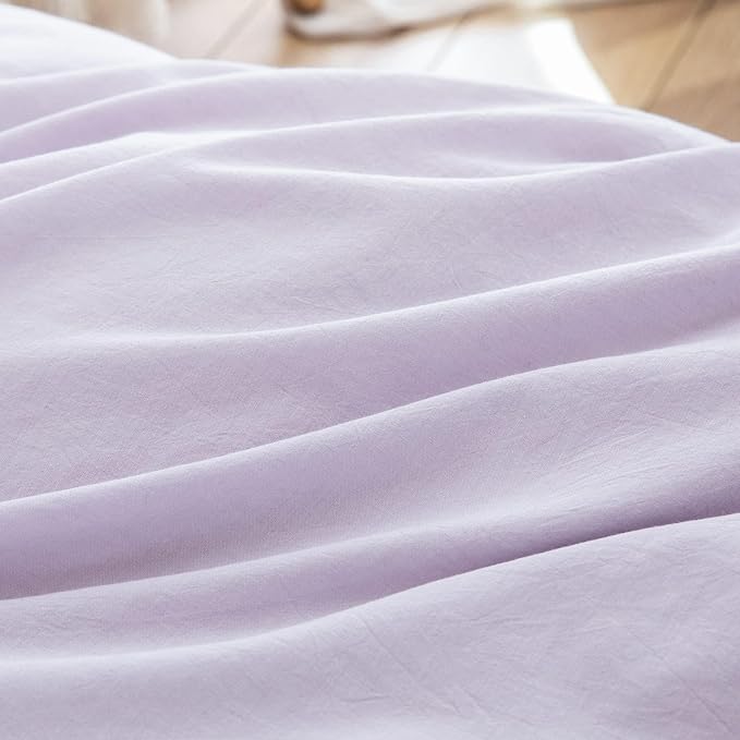 BESTOUCH Duvet Cover Set 100% Washed Cotton Linen Feel Super Soft Comfortable Chic Lightweight 3 PCs Home Bedding Set Solid Taro Purple Oversized Full