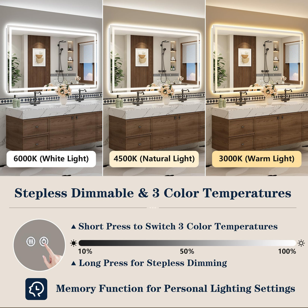 VEEYLOS 72x32 Inch LED Bathroom Mirror with Lights, Backlit & Front Lit