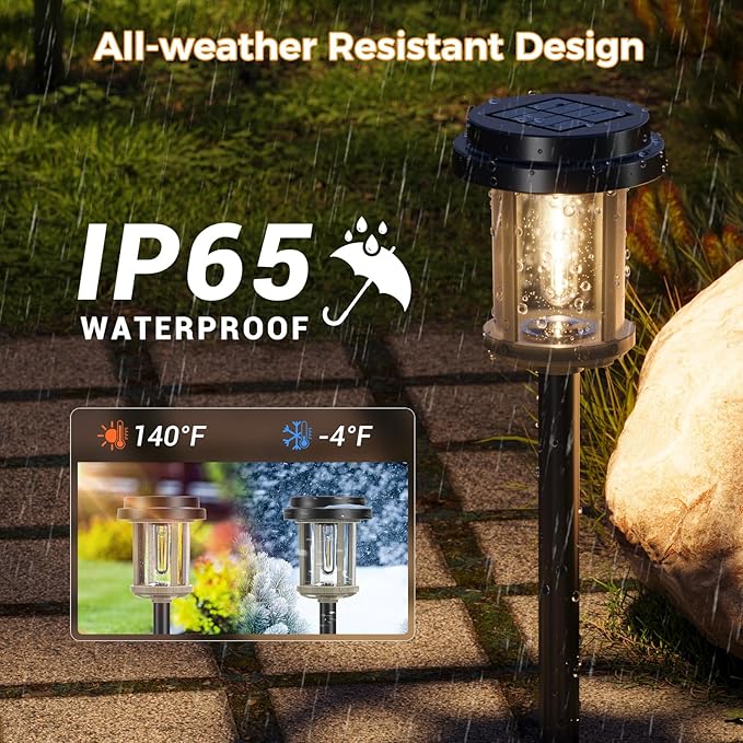 XMCOSY+ Solar Pathway Lights, Dual-Tone 20 LM Bright Solar Lights Outdoor Waterproof IP65, Metal Outdoor Light for Garden Path Yard Walkway Driveway (‎Black & Grey)