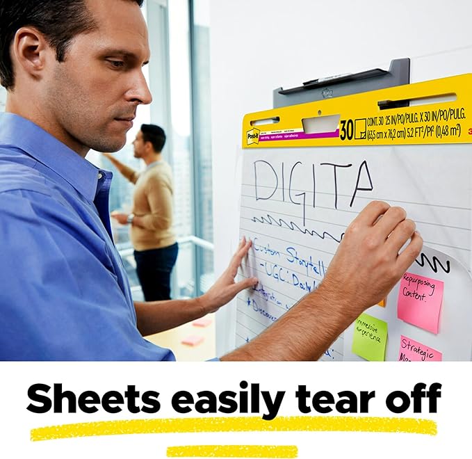 Post-it Super Sticky Easel Pad, 25 x 30 Inches, 30 Sheets/Pad, 6 Pads (561WL VAD 6PK), Large White Lined Premium Self Stick Flip Chart Paper