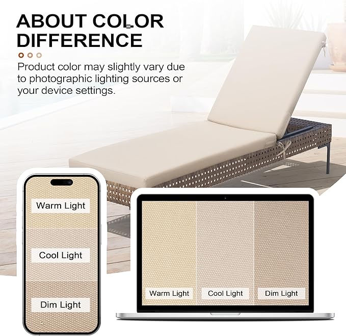 Crestlive Products Chaise Lounge Cushion Outdoor, 72x21 Inch, Waterproof & 3-Year Fade Resistant Lounge Chair Cushion for Outdoor Furniture, Patio Cushion for Pool, Lawn, Deck, Beige
