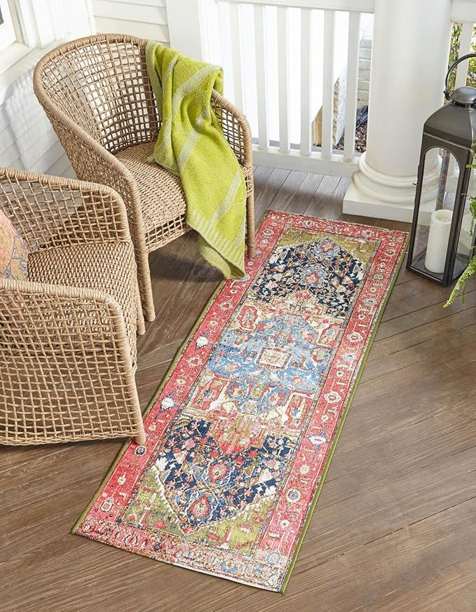 Unique Loom Outdoor Traditional Collection Area Rug - Limon (2' x 4' 1" Runner Multi/Red)