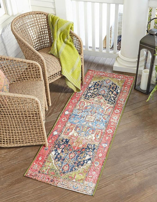 Unique Loom Outdoor Traditional Collection Area Rug - Limon (2' x 4' 1" Runner Multi/Red)