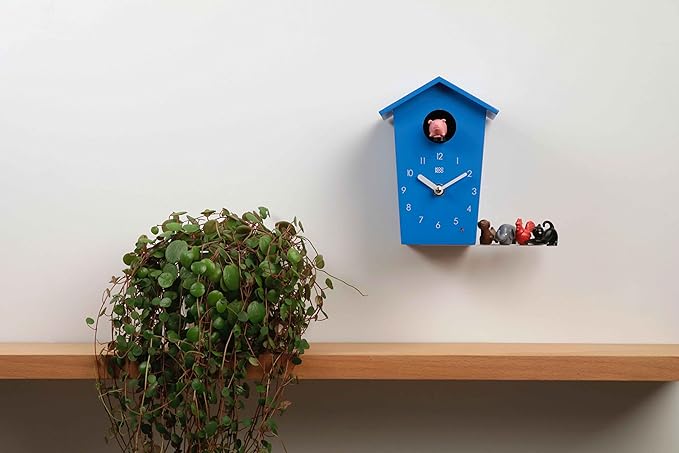 KOOKOO AnimalHouse Blue, Small Cuckoo Clock with 5 Farm Animals Sounds (Natural Field Recordings)