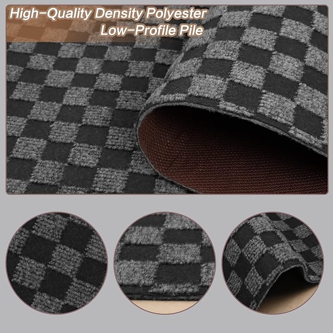 3' x 6' Runner Rugs with Rubber Backing, Indoor Outdoor Utility Carpet Runner Rugs, Checkered Gray, Can Be Used as Aisle for The RV and Boat, Laundry Room and Balcony