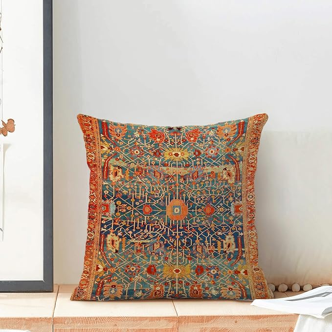 Boho Pillow Covers 16x16 Set of 2, Red Bohemian Ethnic Design Decorative Throw Pillow Covers Farmhouse Cushion Pillow Covers for Sofa Couch Outdoor