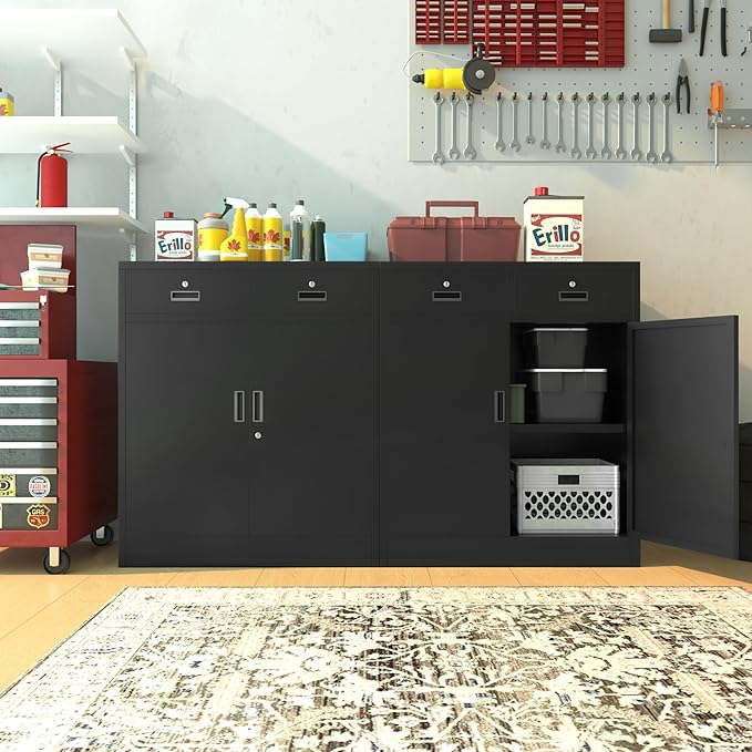 Storage Cabinet, 36 Inch Tall Metal Storage Cabinet with Doors and Shelves, Metal Cabinet with Drawers, Pantry Cabinets for Kitchen Storage, Garage Cabinet for Living, Dining Room.
