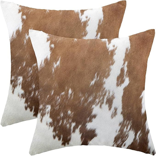 BETGINY Cow Print Pillow Covers 18X18 Inch Pack of 2, Western Brown Cowhide Throw Pillow Covers Square Cushion Farmhouse Animal Cow Print Pillow Cases for Bedroom Living Room Home Sofa Patio Outdoor