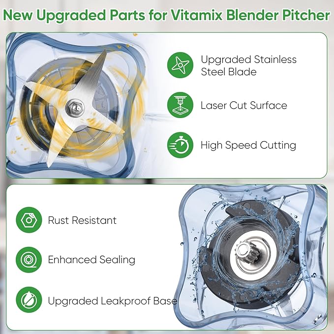 For Vitamix Blender Pitcher 64oz Low-Profile, Replacement Pitcher Container Jar Cup for Vitamix 750, 5200, 5000, 6300, 7500, A3500, Vm0102, Vm0103, Vm0197, E310 Classic/Explorian/Commercial Series
